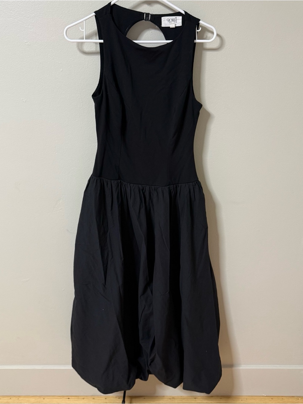 Row A Black Short Sleeve Bubble Dress Drop Waist Women's Pockets Long Med  Tank